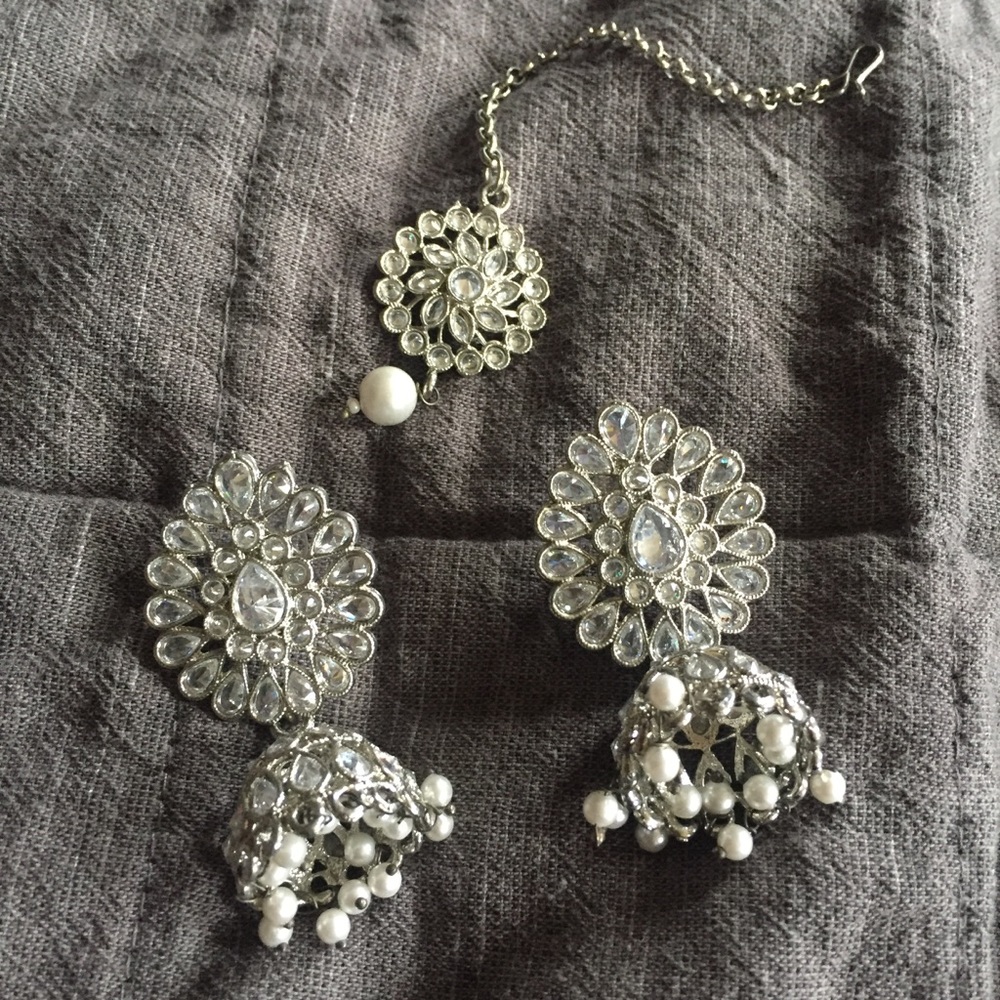 Jhumka Earrings and Forehead Tikka Jewelry Set